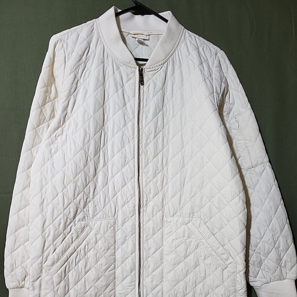 Unworn Zella Longline Water Resistant Quilted Bomber Jacket in Ivory Egret - Picture 3 of 8